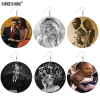 somesoor black history heros african american wooden drop earrings obama mandela martin luther king art painted for women gifts