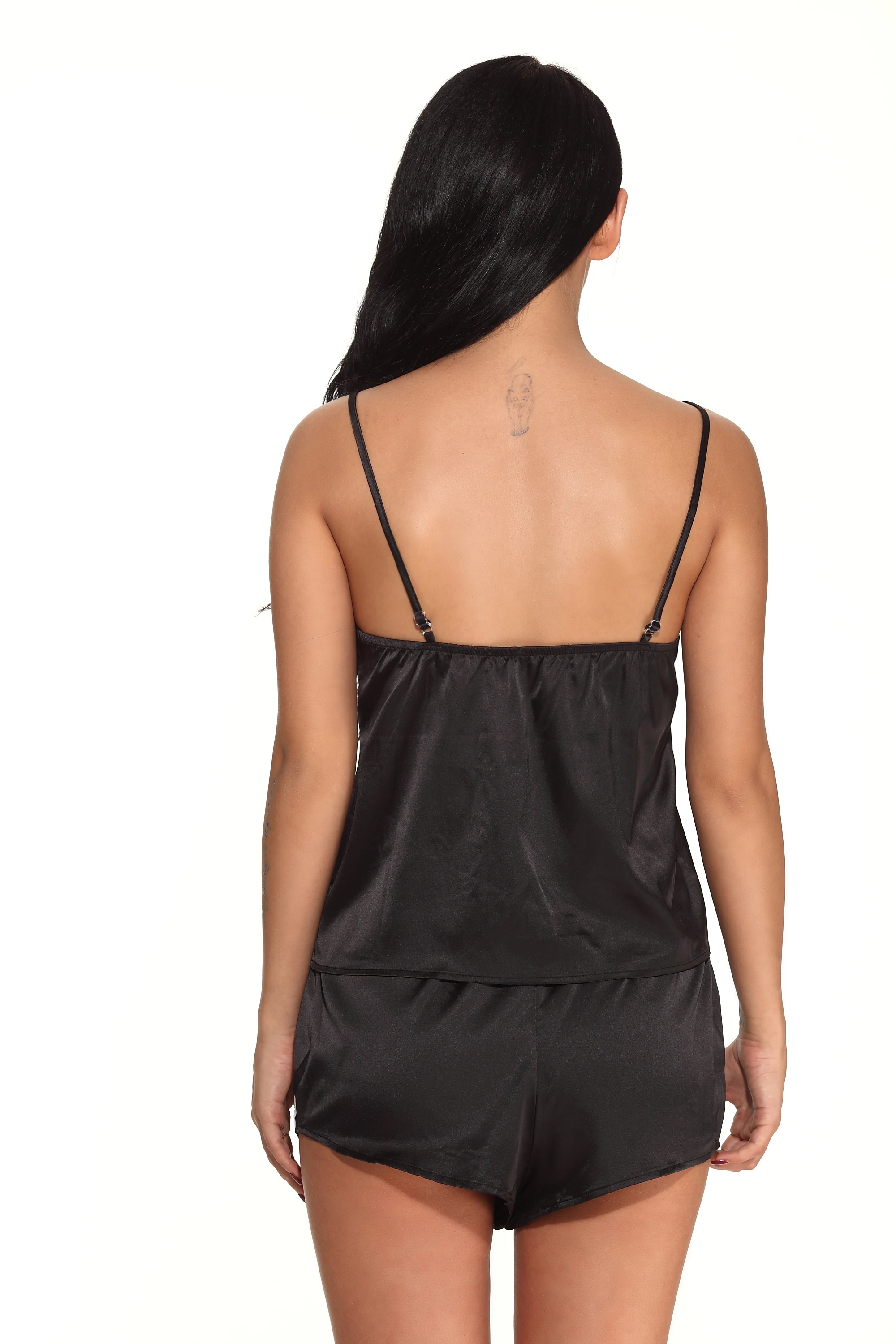 

Womens Sexy Black Sleepwear Set Female Satin Sling Sleepwear Lingerie V-neck Soft Underwear Summer Outfits Female Sexy Loose