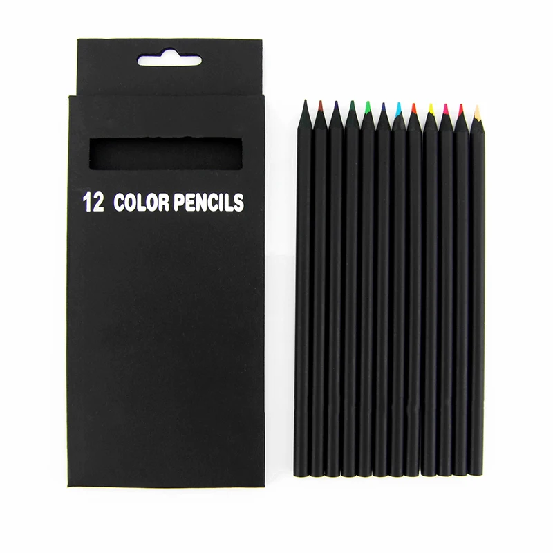 

12 Pcs Color Pencils Black Wood Pencil Set Painting Stationery School Supplies Drawing Painting Art Pencils 17.8*0.72cm