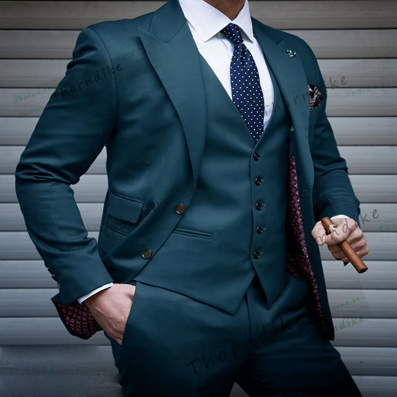 Thorndike New Style Groomsmen Peak Lapel Groom Tuxedos Green/Teal/Yellow/Purple Men Suits Wedding Best Man (Jacket+Pants+Vest) | Мужская