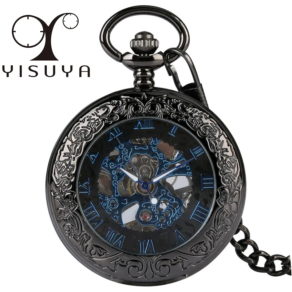 

Прозрачные стеклянные часы с римскими цифрами, Механические карманные часы с ручным заводом, античный брелок, ручной механизм, подвесные ча...