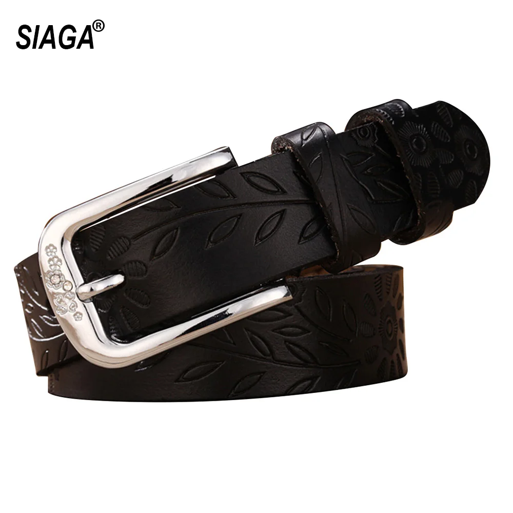 Женский ремень из яловой кожи AKTRIS винтажный металлический с пряжкой и цветочным