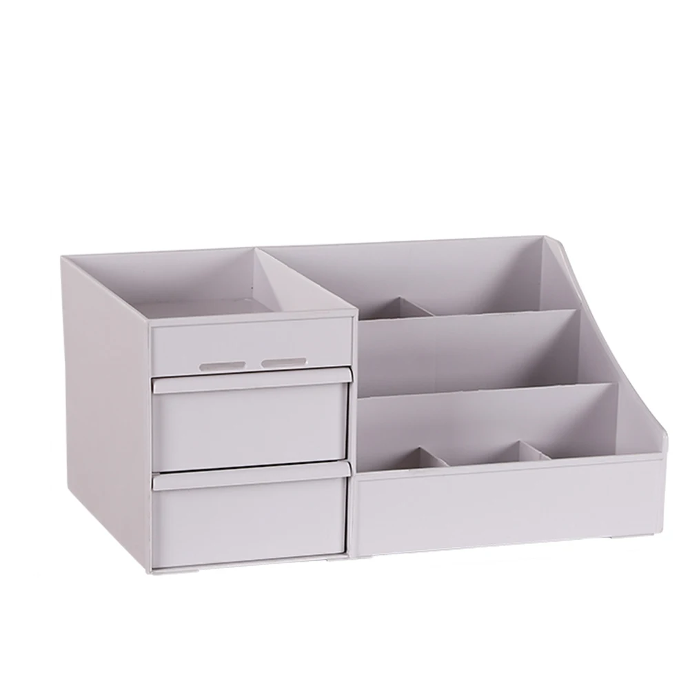 

PP Clear Desk Organizer with Two Sliding Drawers Individual Compartments Stationary Cosmetics Organizer