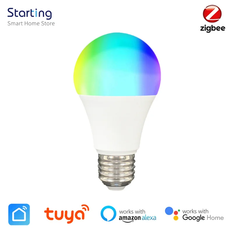 Умная светодиодсветильник лампочка Tuya E27 RGB лампа Zigbee Bridge с дистанционным