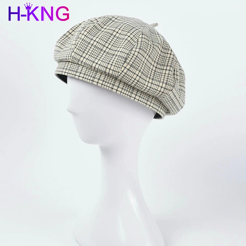 

Новинка весны 2021, женский берет в клетку, британская ретро шляпа с тыквой, корейская шляпа берет живописца, Повседневная шляпа для покупок
