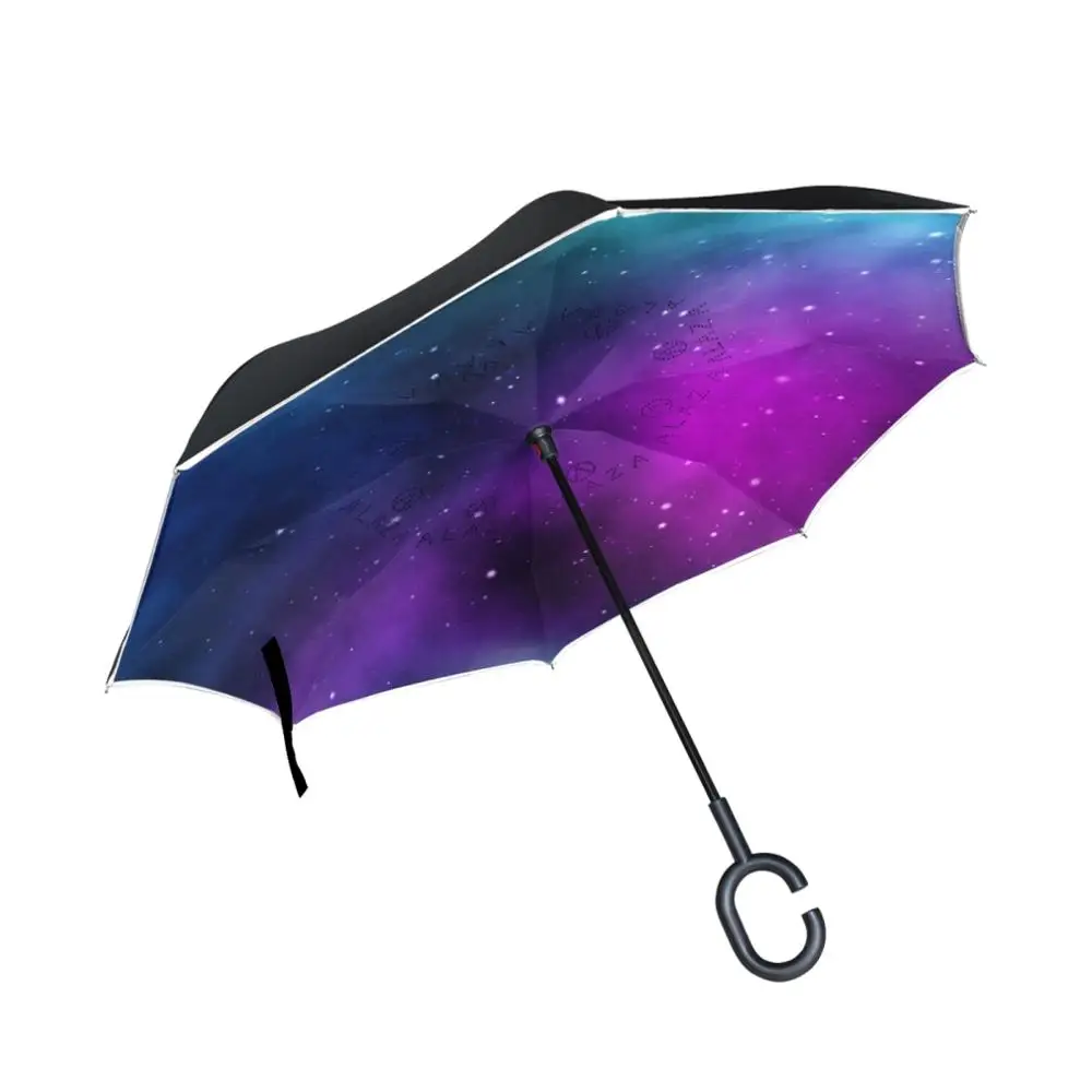 

Reverse Inverted Sun Rain Umbrella Galaxy Stars Universe Space Reversible Umbrellas for Car Outdoor Use with C-Shaped Handle