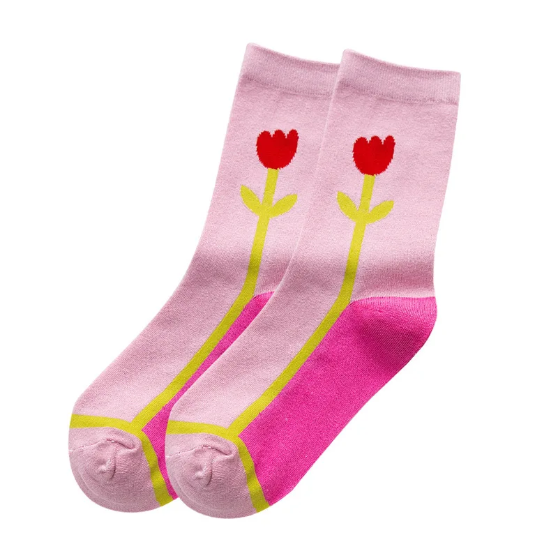 

Creative Cartoon Flowers Tide Socks Funny Happy Women Socks Cute Smiley Cotton Socks Female Korean Fashion Casual Sox Calcetines