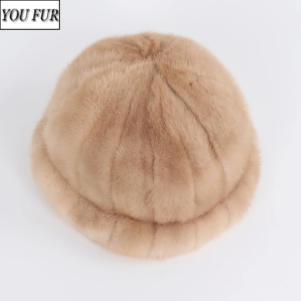 

Hot Sale Girls Genuine Mink Fur Beanies Hats Luxury Handmade Women 100% Natural Mink Fur Hat Russian Female Winter Warm Fur Caps