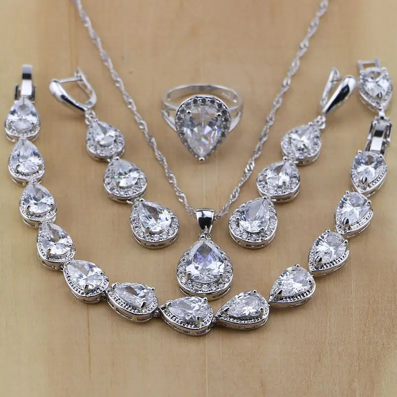 Комплект из колье серёг кольца и браслета серебра 925 пробы|jewelry sets women|zircon jewelry