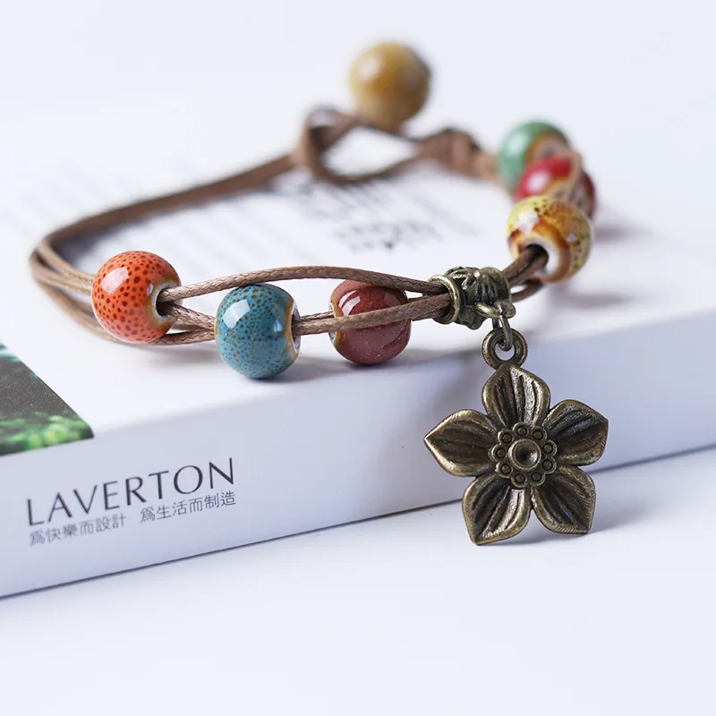 Женский винтажный браслет с керамическим бисером простой кулон из сплава в форме