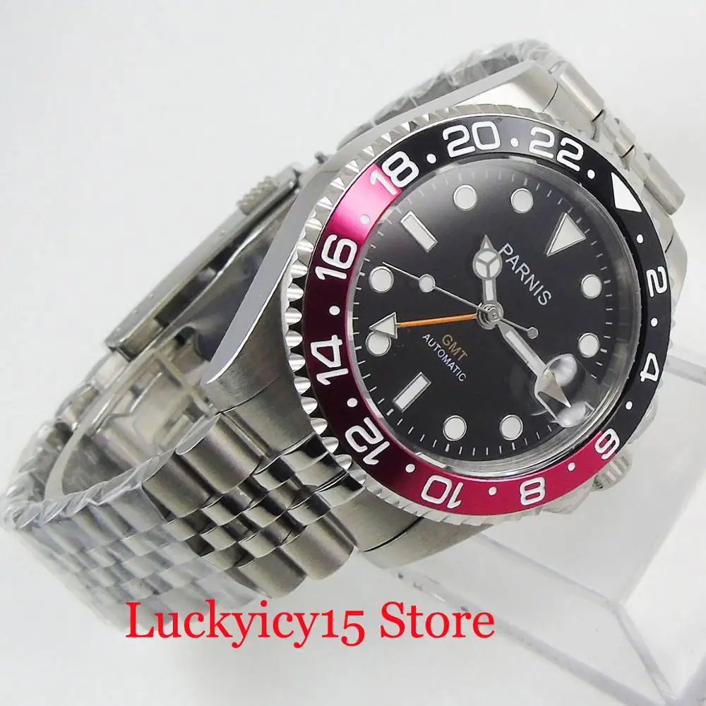 40 мм черный циферблат с окошком даты браслет из нержавеющей стали Пряжка