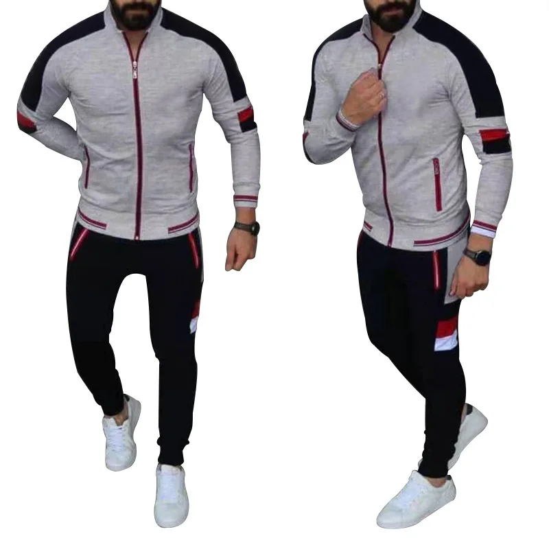 

Новинка 2021, мужской модный спортивный костюм в стиле пэчворк, тренировочный костюм для спортзала и фитнеса, Мужской комплект из двух предме...