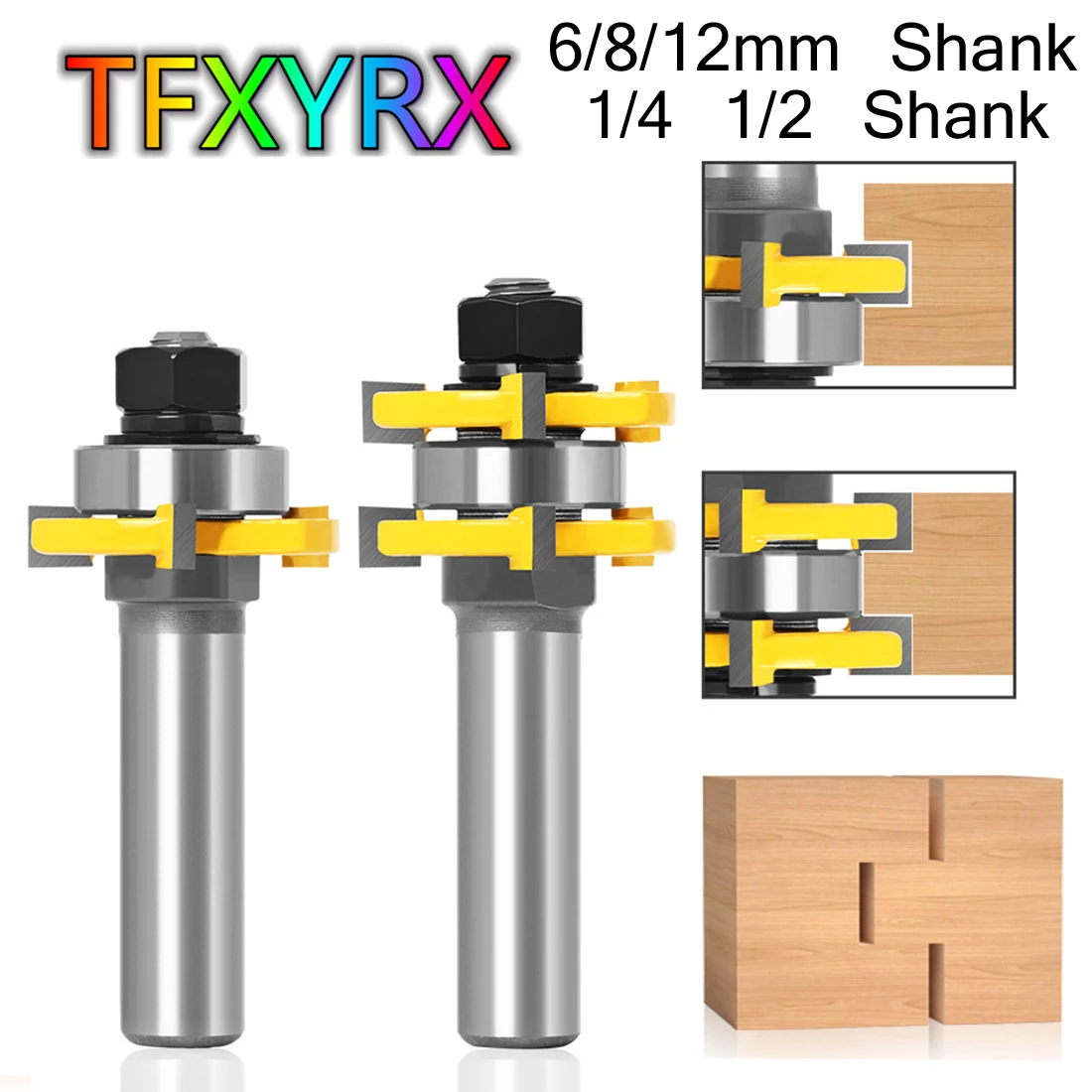 

2pcs 6/8/1mm 1/4 1/2 Inch Shank T-slot Router Bit Set Tongue&Groove Joint Milling Cutters for Wood Woodworking Tools