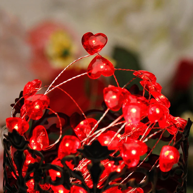 

Гирлянда с красными сердечками, 40 светодиодов, на батарейках