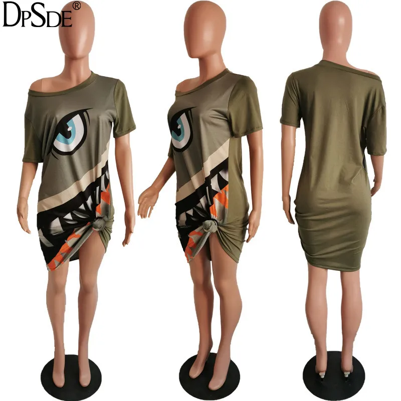 Женские короткие платья DPSDE уличные до колена с коротким рукавом и круглым