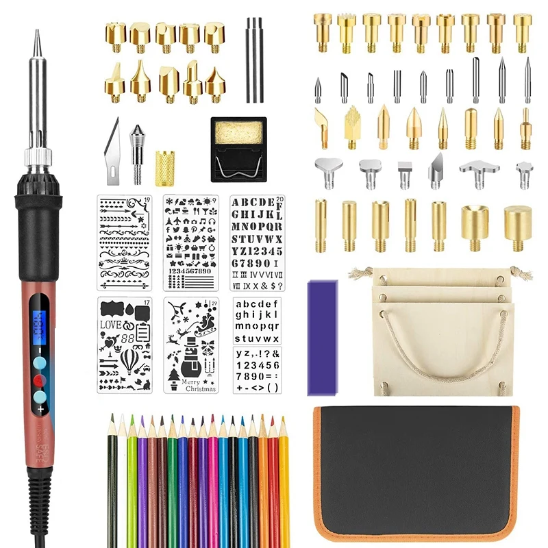 

94 Pcs Wood Burning Kit, Adjustable Temperature Soldering Pen With LCD Display, Creative Tool DIY Kit
