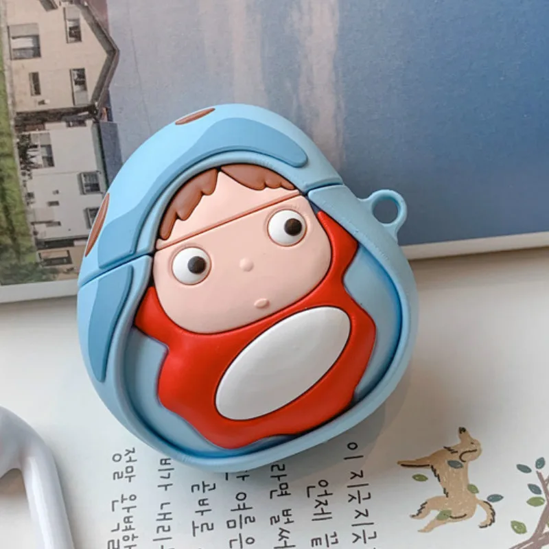 Case for Airpods Accessories Bluetooth Earphone Case for Airpods 2 Protective Cover Cute Silicone with Keychain 3D Ponyo Design