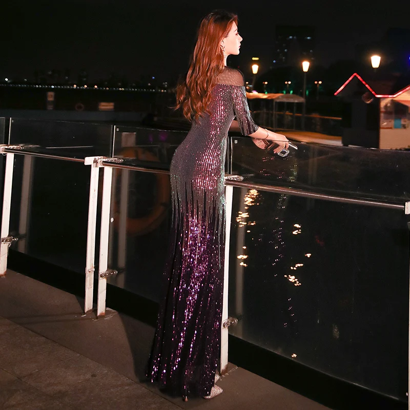 Wei yin AE0296 Robe De Soiree Новое сексуальное платье с О-образным вырезом и короткими рукавами, расшитое блестками длинное вечернее платье, элегантное платье Abendkleider