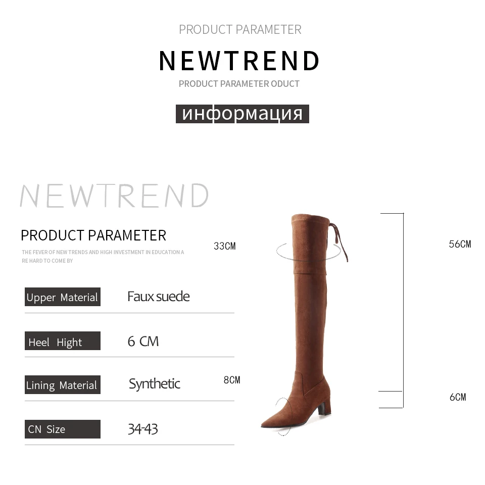 

ENMAYER 2019 Over The Knee Boots Basic Pointed Toe Slip-On Faux Suede Slim Boots Square Heel Winter Thigh High Boots Size 34-43