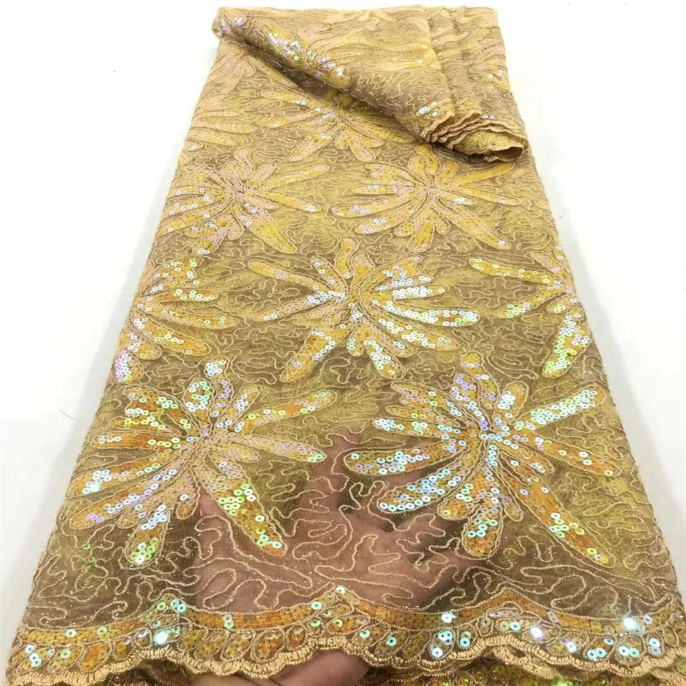 

Sequin Lace Fabric 5 Yards Wedding African French Lace Fabric 2021 High Quality Lace Embroidery Net Nigerian Lace Material Dress