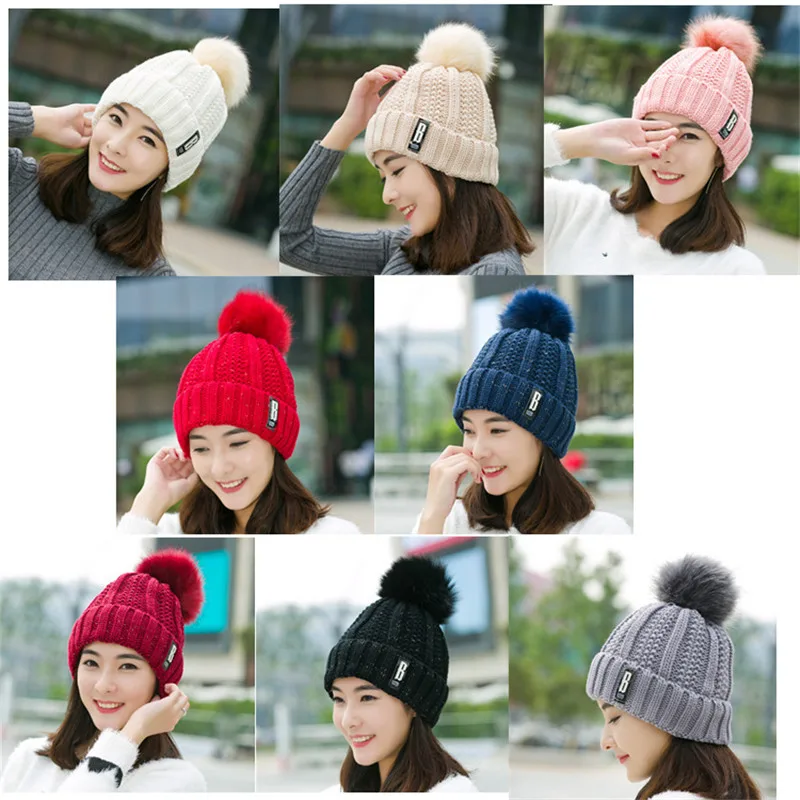 8 цветов шерстяные вязаные шапки лидер продаж Женская Шапка-бини