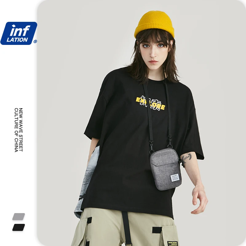 Мужская хлопковая футболка INFLATION черная Повседневная для пары 91353S 2019 | одежда