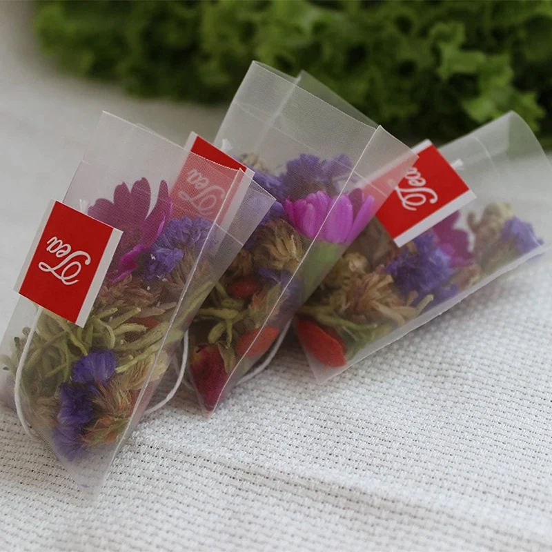 

Heat-Sealed Nylon Tea Filter Bag Filter Nylon Tea Bag Single String Label Empty Triple-cornered Tea Bag for Loose Tea