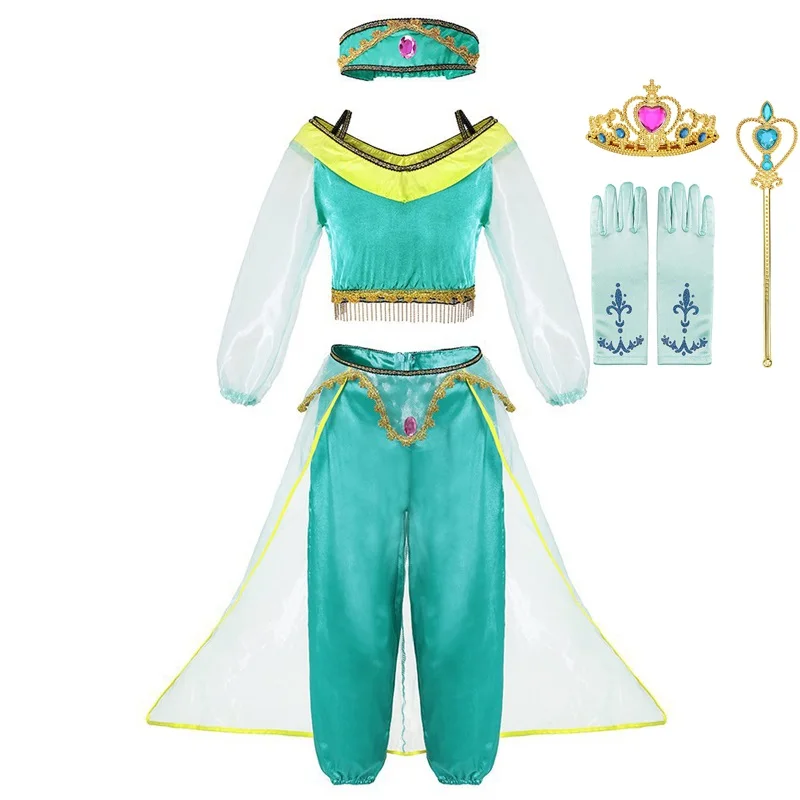Jasmine Dress 03 Set MUABABY платье принцессы в арабском стиле; маскарадный костюм Аладдина жасмин для девочек; детская одежда для костюмированной вечеринки на Хэллоуин - Цвет: Jasmine Dress 03 Set