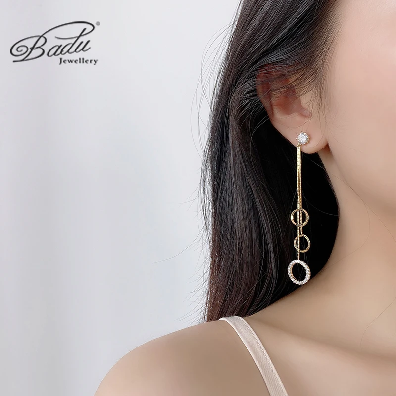 Длинные серьги Badu золотые шелковые кисточки яркая Золотая круглая подвеска