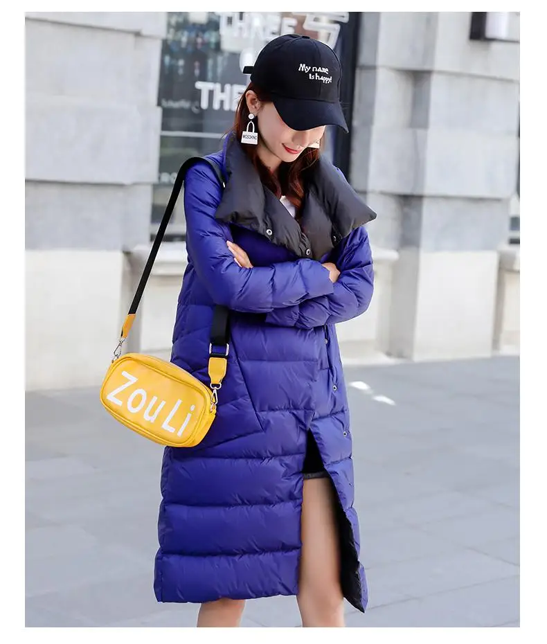 

FTLZZ Women Double Sided Down Long Jacket Winter 90% White Duck Down Coat Double Breasted Warm Parkas Snow Outwear