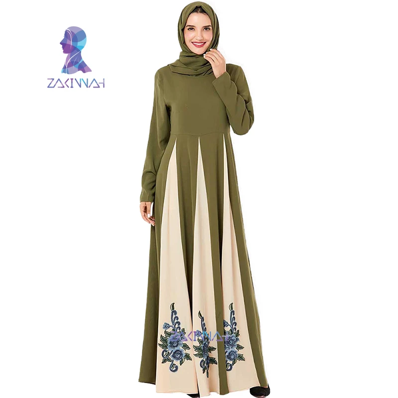 9183 размера плюс зеленое вышитое контрастное мусульманское платье Дубай