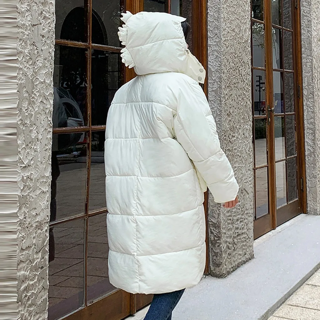 manteau femme winter coat Women Winter Dinosaur Print Hooded Pocket Long Sleeve Coat abrigos mujer invierno