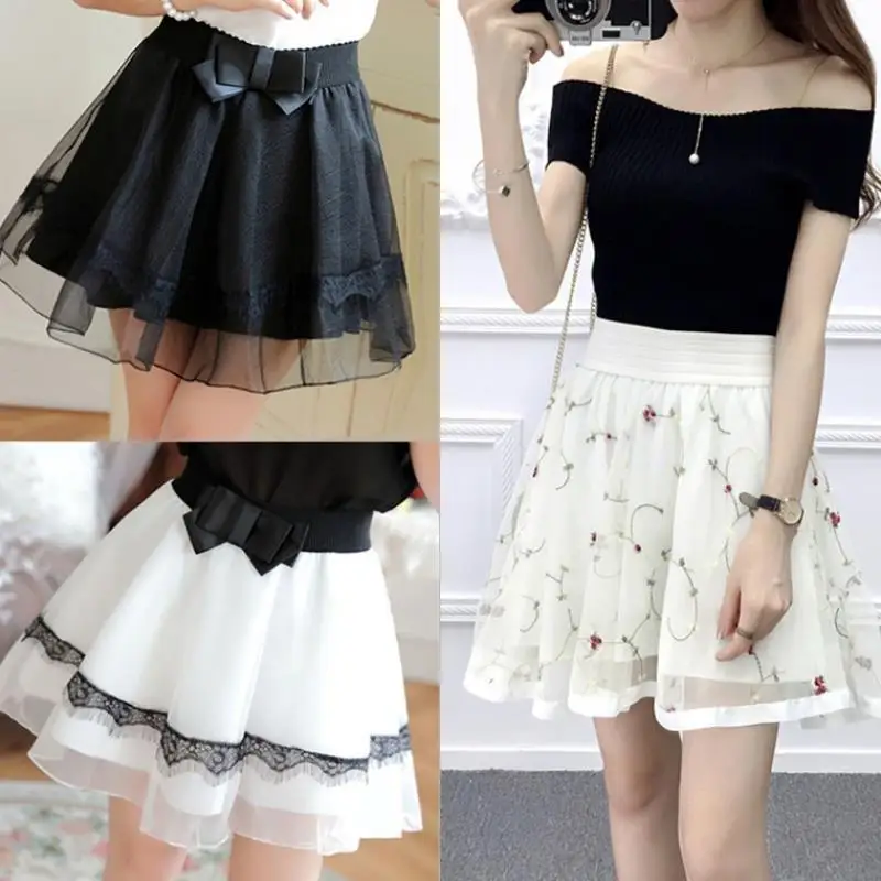 

Summer new women's mesh elastic waist skirt printed fairy skirt hot skirt bottom skirt