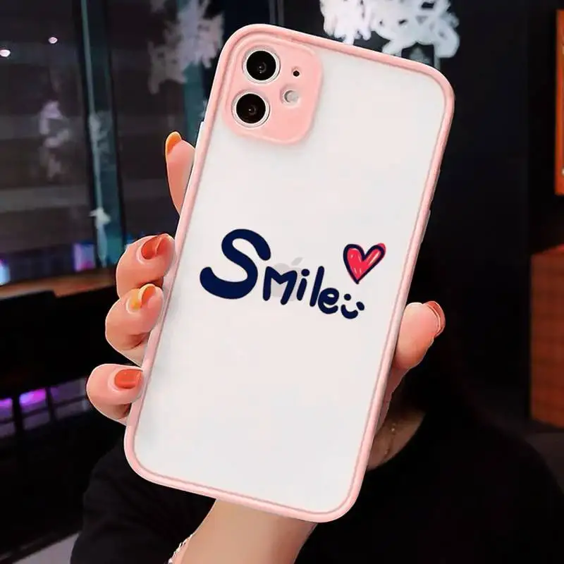 

Cute cartoon smiling charming Phone Case For iPhone 12 11 Mini Pro XR XS Max 7 8 Plus X Matte transparent Pink Back Cover
