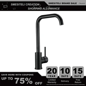 Смеситель для кухонной раковины Smesiteli, матовый, черный, латунный, 360 градусов, с одной ручкой, смеситель для горячей и холодной воды