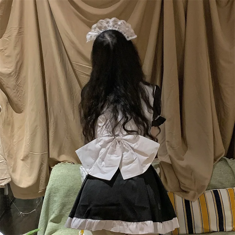 

Japanese Kawaii Soft Girl Lolita Dress Sweet Sailor Collar Puff Sleeve Bow Splicing Vintage Maid Outfit Ruffles Cosplay Dress