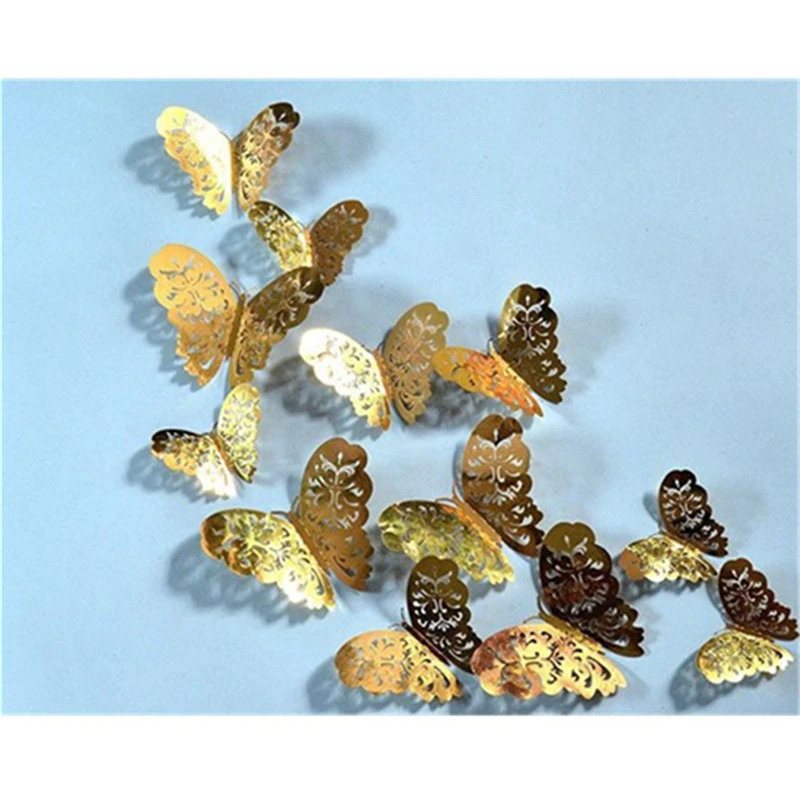 12pcs/set Multicolor Double Layer Wings 3D Butterfly Wall Sticker Magnet PVC Butterflies Party Kids Home Bedroom Fridge Decor |