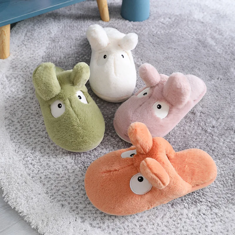 Cute Cartoon Slippers Women Indoor House Winter Non Slip Warm Plush Parent-Child Bedroom Couples Floor Footwear Zapatillas Mujer