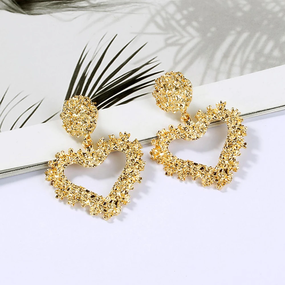 Западные стильные современные золотые серьги для женщин геометрические сердца