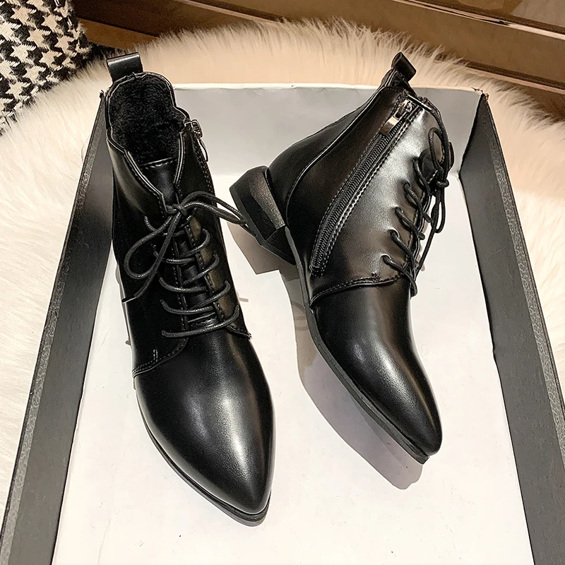 

Pointed Toe Low Heel Short Boots Women's Shoes for Fall/winter 2021 New Thick Heel Fashion Boots British Style Boots Shoes