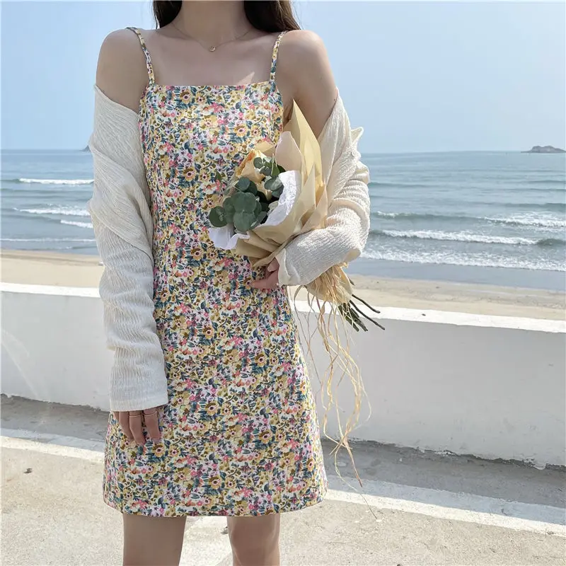 

Floral Suspender Dress Women's Summer2021New Skirt Temperament Goddess Model Base Skirt Fashion French Dress Women Dress Elegant