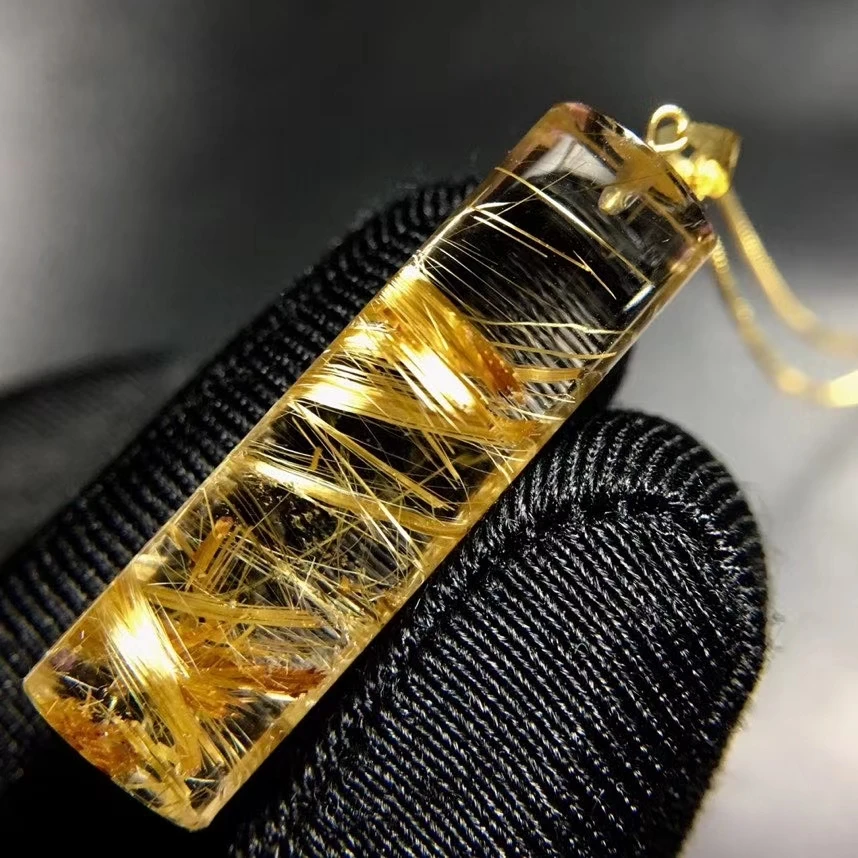 Натуральный Золотой рутилированный кварцевый кулон 30*9*7 мм драгоценный камень