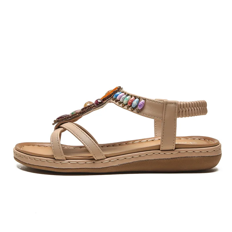 

2021 ethnic new bohemian beaded flat sandals non-slip comfortable beach