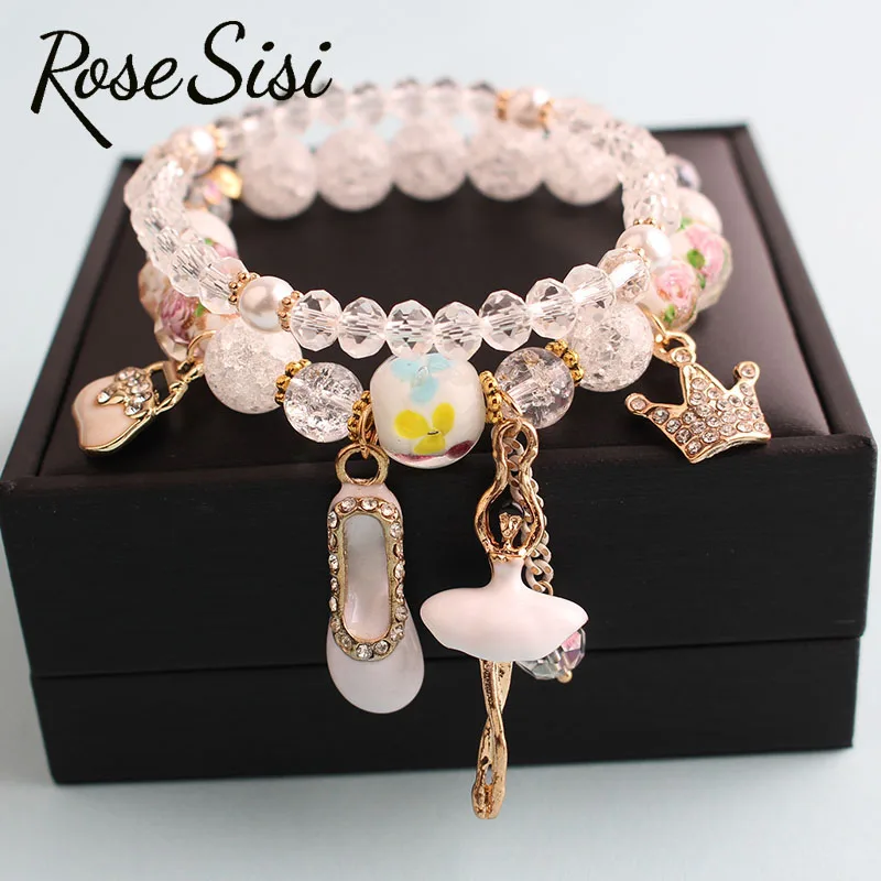 Розовый женский браслет sisi в Корейском стиле летний простой с короной для