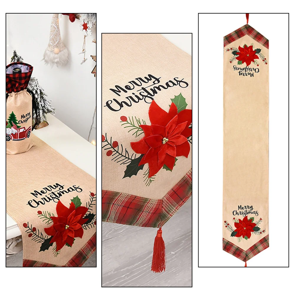 

Christmas Table Runner Cover Xmas Tree Flower Table Mat Merry Christmas Banquet Party Decorations Home Gift Ornaments