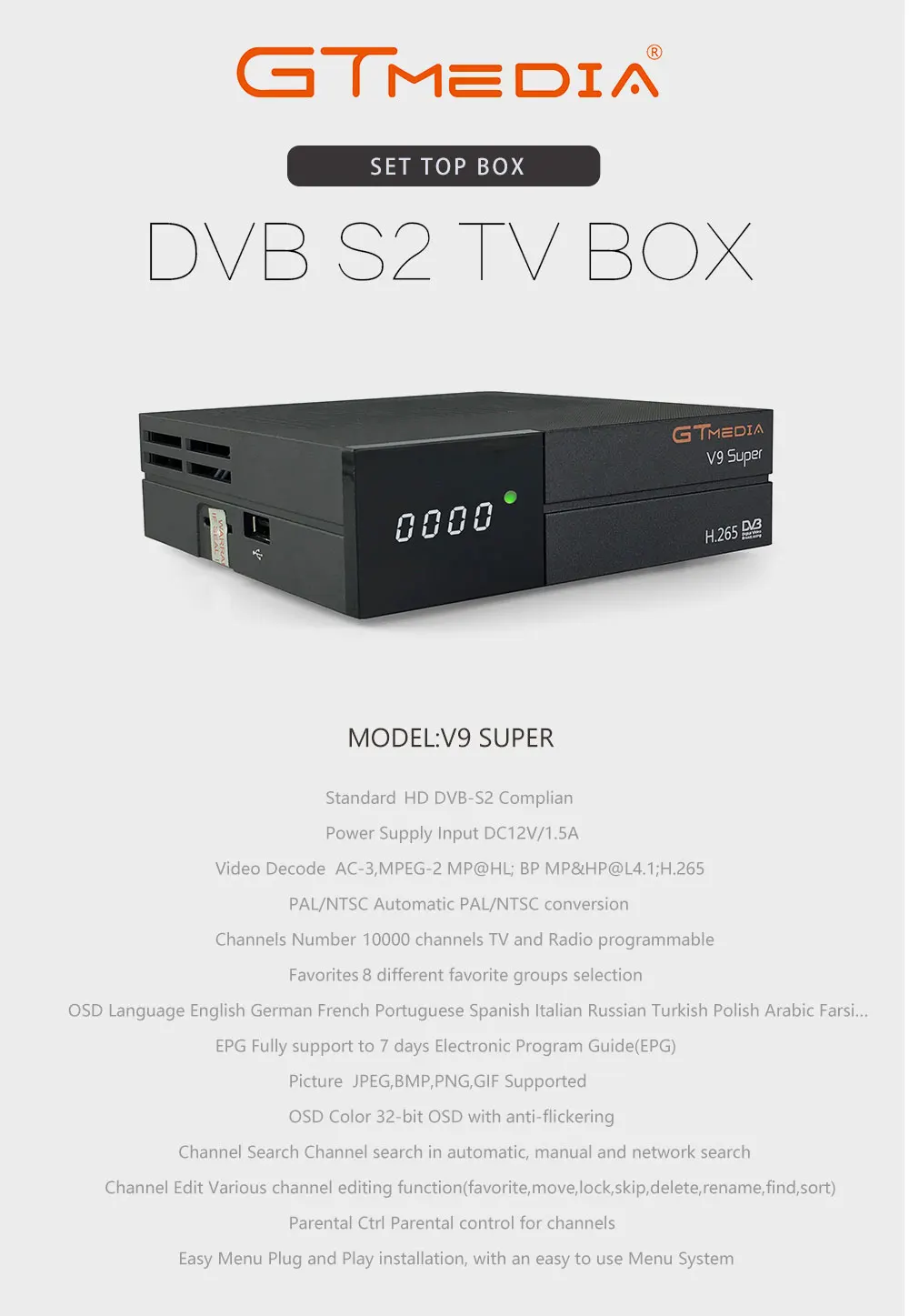 Европейский 2 года Cccam FREESAT спутниковый ресивер H.265/Havc tv box GTMEDIA DVB S2 V9 супер Поддержка Dolby, CCCAM, YOUTUBE, IP tv, PVR