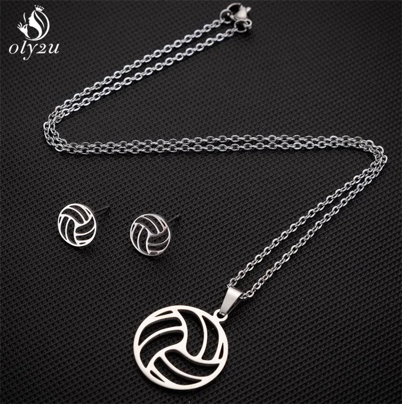 Oly2u волейбольное ожерелье из нержавеющей стали набор для женщин Collier Femme Volley Ball спортивные ожерелья в форме веера Подвески очаровательные ювелирные изделия