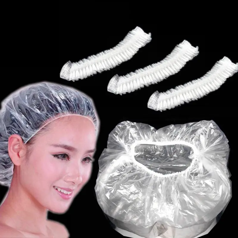 

100pcs Disposable Shower Cap Bouncy Bathroom Supplies Waterproof Plastic Elastic Shower Cap