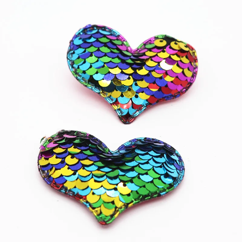 Rainbow color 20 шт двойные цветные двусторонние пайетки в форме сердца аппликация патчи для волос зажимы, DIY ремесло украшения Y19072902 - Цвет: Rainbow color