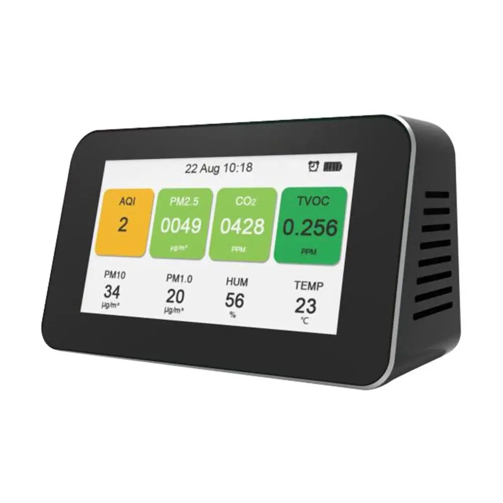 PM2.5/PM10/PM1.0/TVOC/CO2 тестер AQI Анализатор качества воздуха Измеритель температуры и